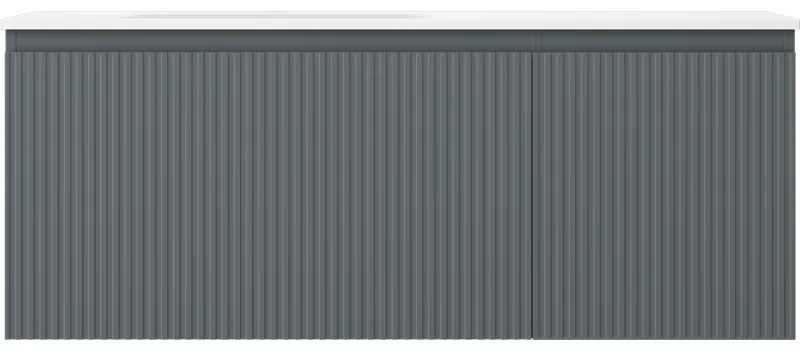 Mexen Rivel, kúpeľňová skrinka 120 cm s umývadlom Vela vľavo, 1S, 1D, drážkovaná, grafitová matná/biela matná, 91A23-12047-3-BBFF66-W23L01