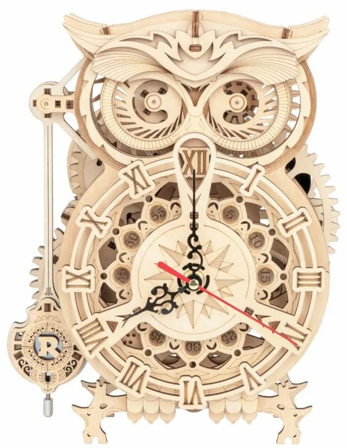 RoboTime 3D drevené mechanické puzzle Sovie hodiny