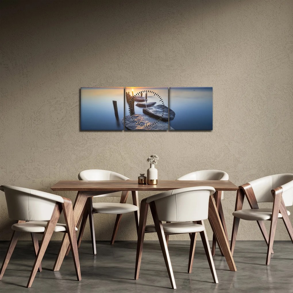Obraz - Kamenné mólo (s hodinami) (90x30 cm)