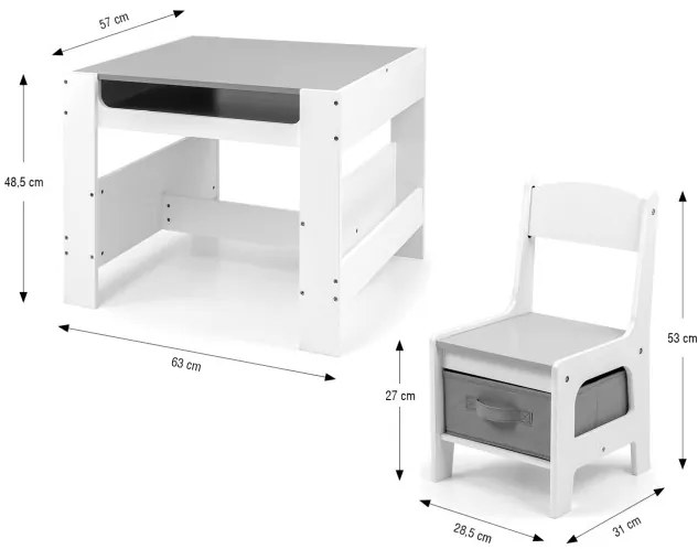 Detský stôl SVEN biely / čierny s dvomi stoličkami