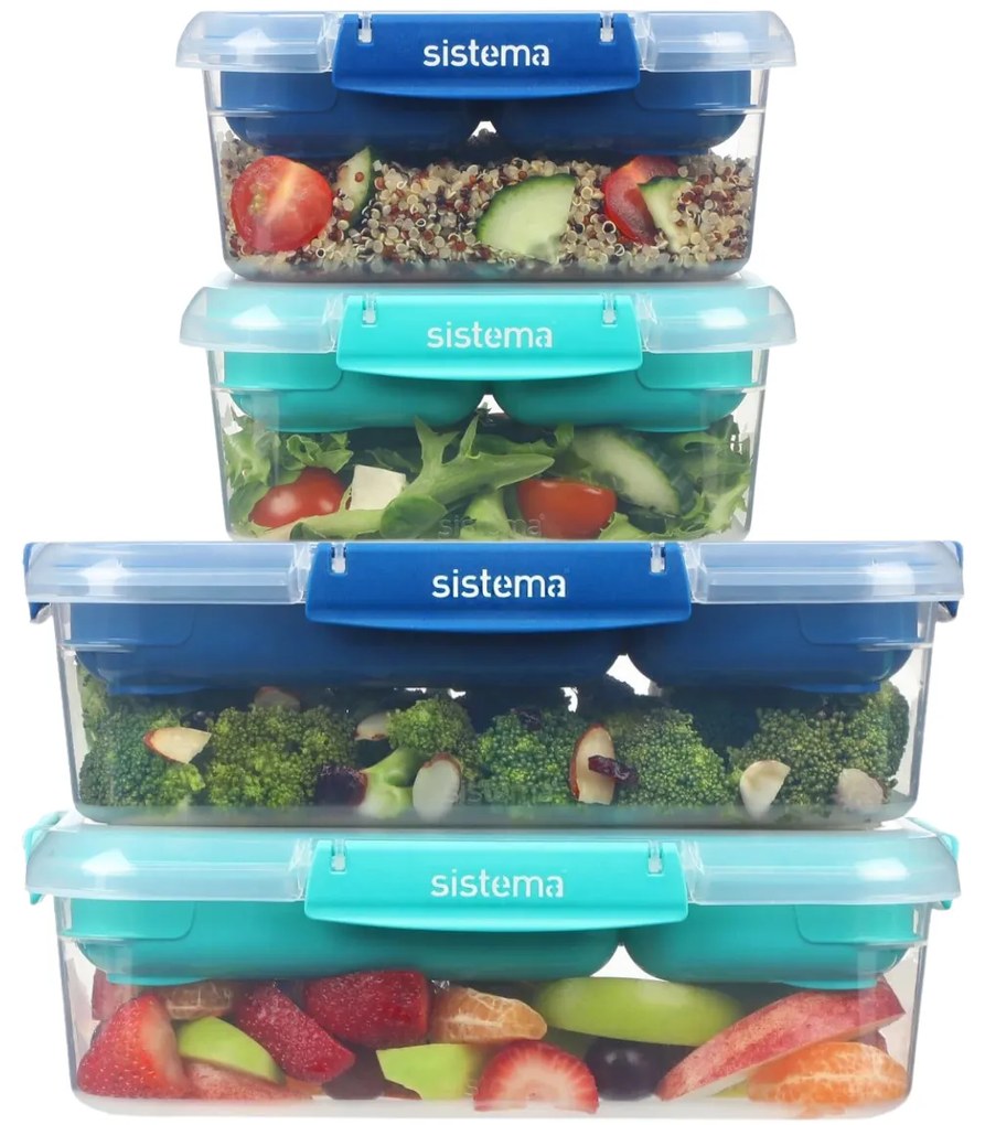 SISTEMA Súprava 4 krabičiek 2v1 na obed SISTEMA, 2x2,2l + 2x1l, modrá a zelená