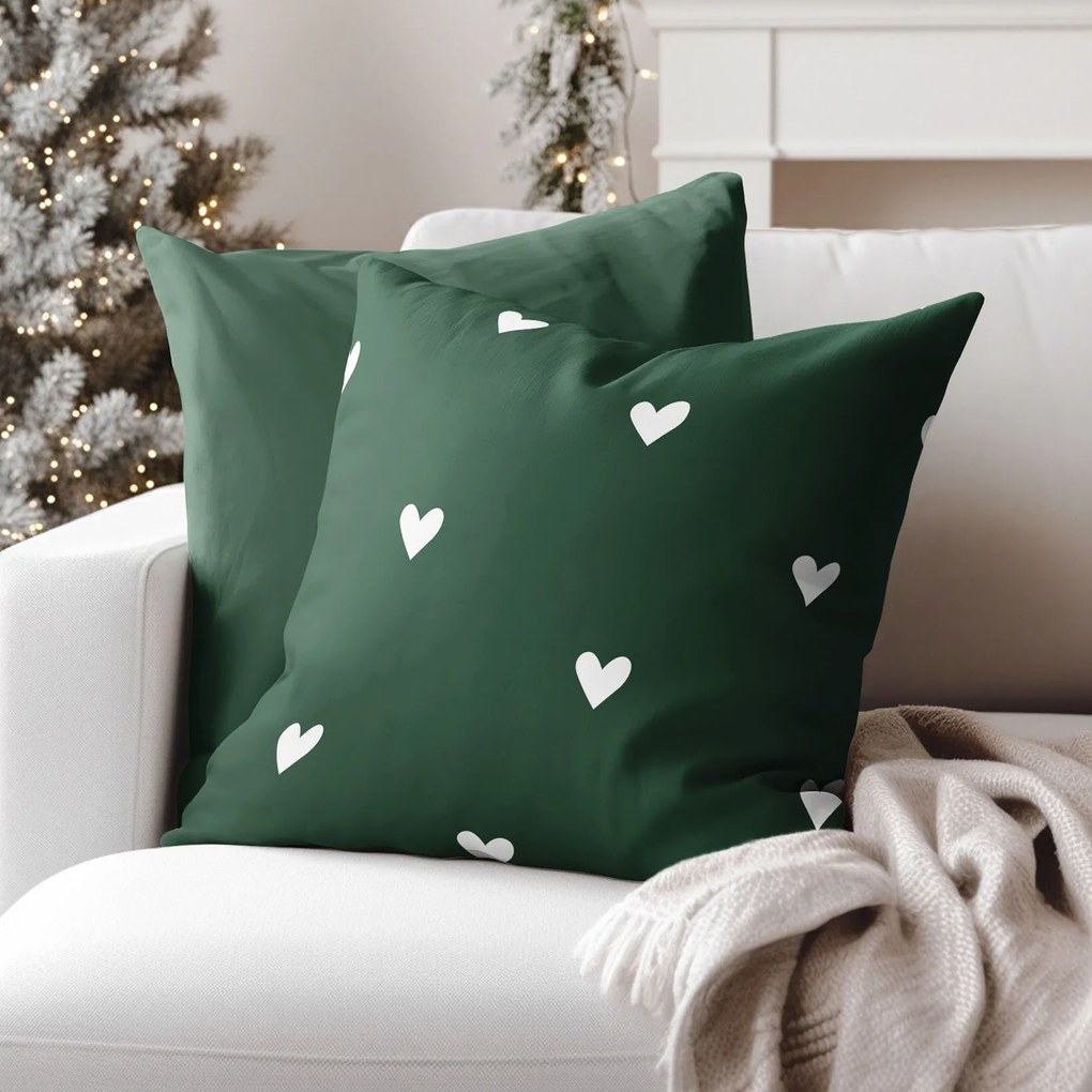 Goldea bavlnená obliečka na vankúš - srdiečka na tmavo zelenom 45 x 45 cm