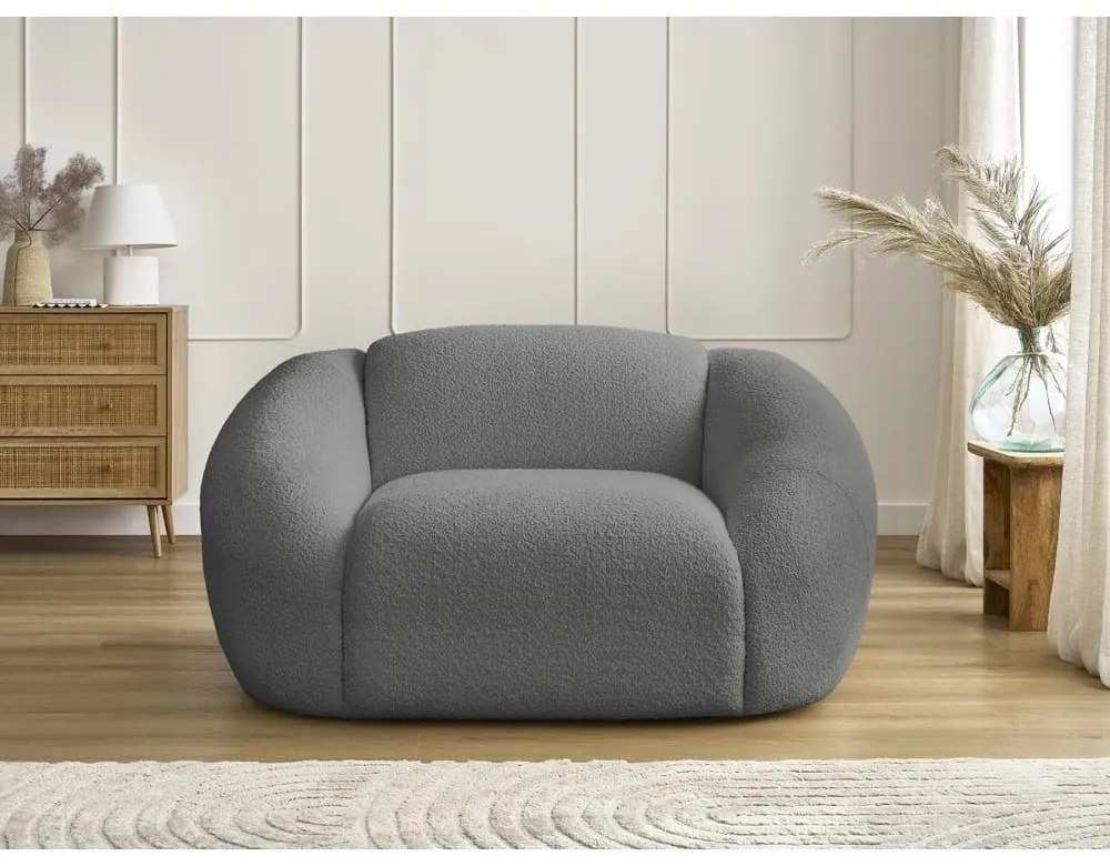 Sivé kreslo z textílie bouclé Tina – Bobochic Paris