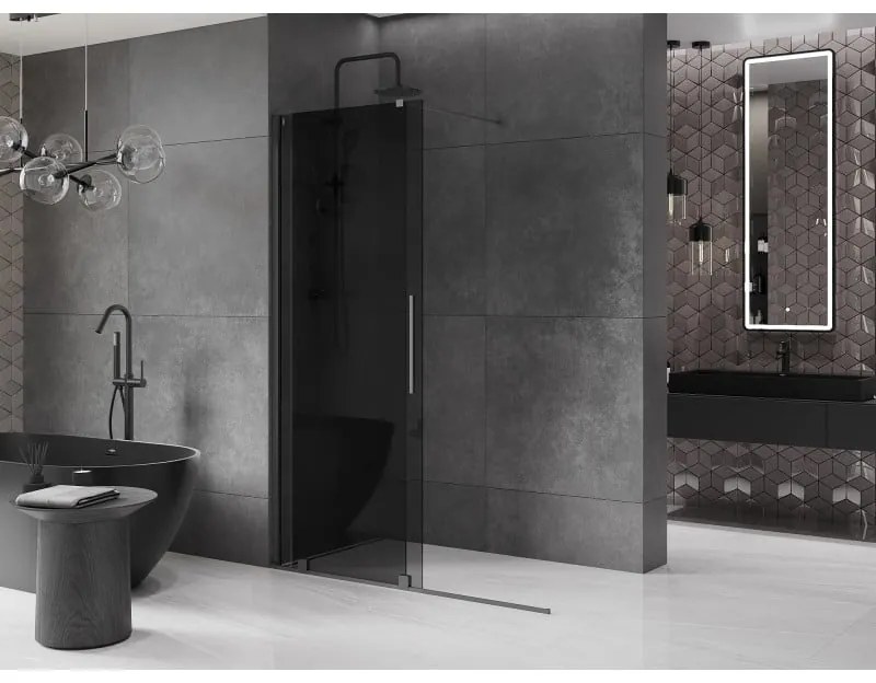Mexen Velar, sprchová zástena s posuvnými dverami Walk-in 130 x 200 cm, 8mm šedé sklo, brúsený grafit, 871-130-000-43-95