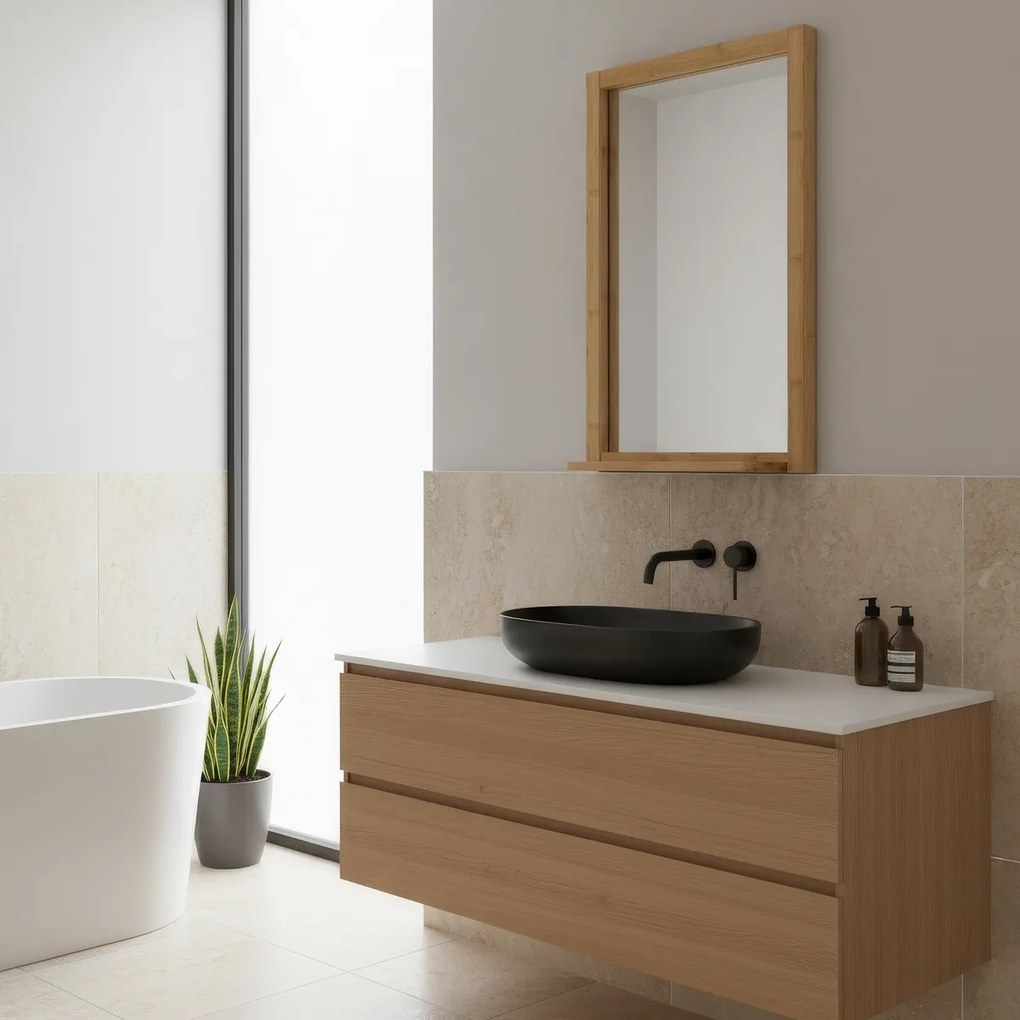 Nástenné zrkadlo B043 NAT, bambus, M