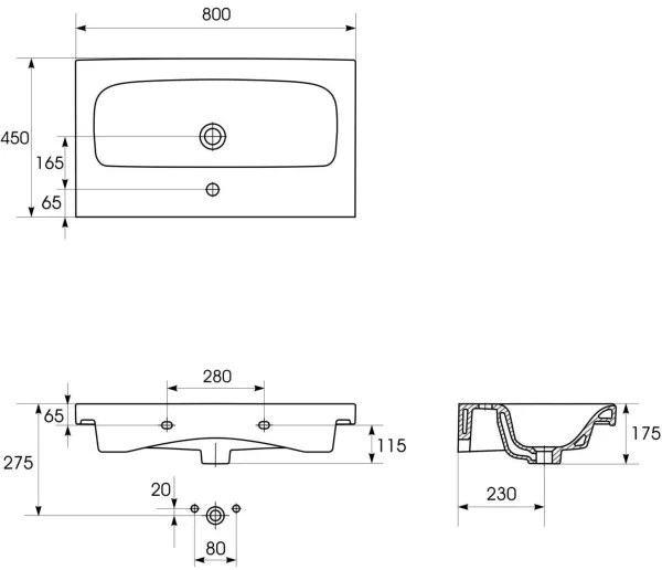 Cersanit K116-013-ECO - Zapustené umývadlo MODUO 45x80 cm keramika/lesklá biela