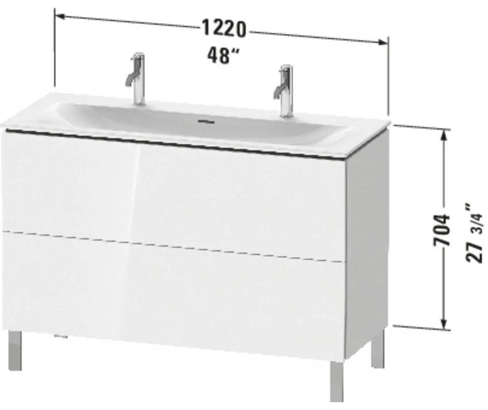 DURAVIT L-Cube stojaca skrinka pod umývadlo na nožičkách, 2 zásuvky, 1220 x 481 x 856 mm, biela vysoký lesk, LC659902222