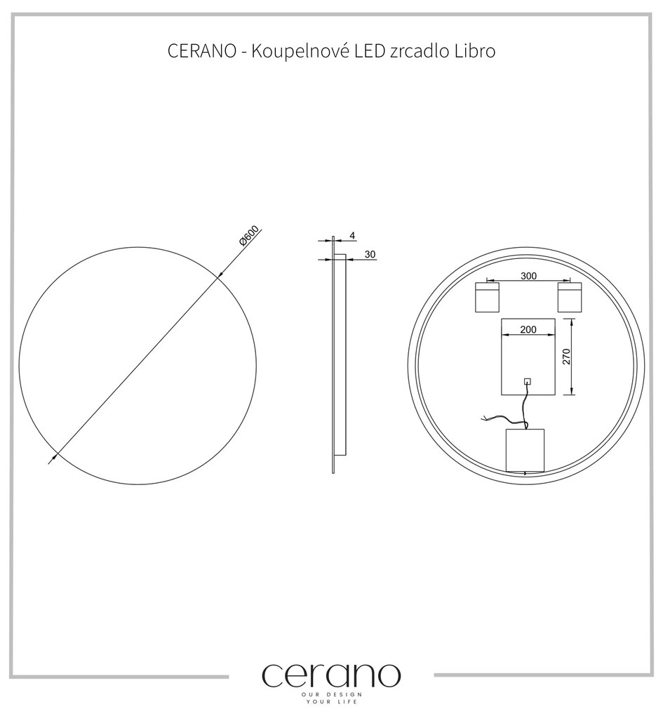 Cerano Libro, LED kúpeľňové zrkadlo Libro Ø 60 cm, CER-CER-476723