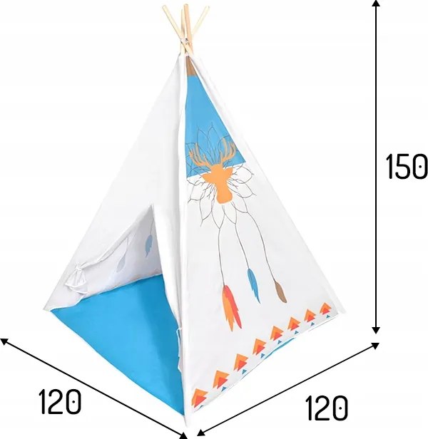 Detský stan TIPI/WIGWAM ECOTOYS 120×120×150 cm – pre deti 3+, drevená konštrukcia