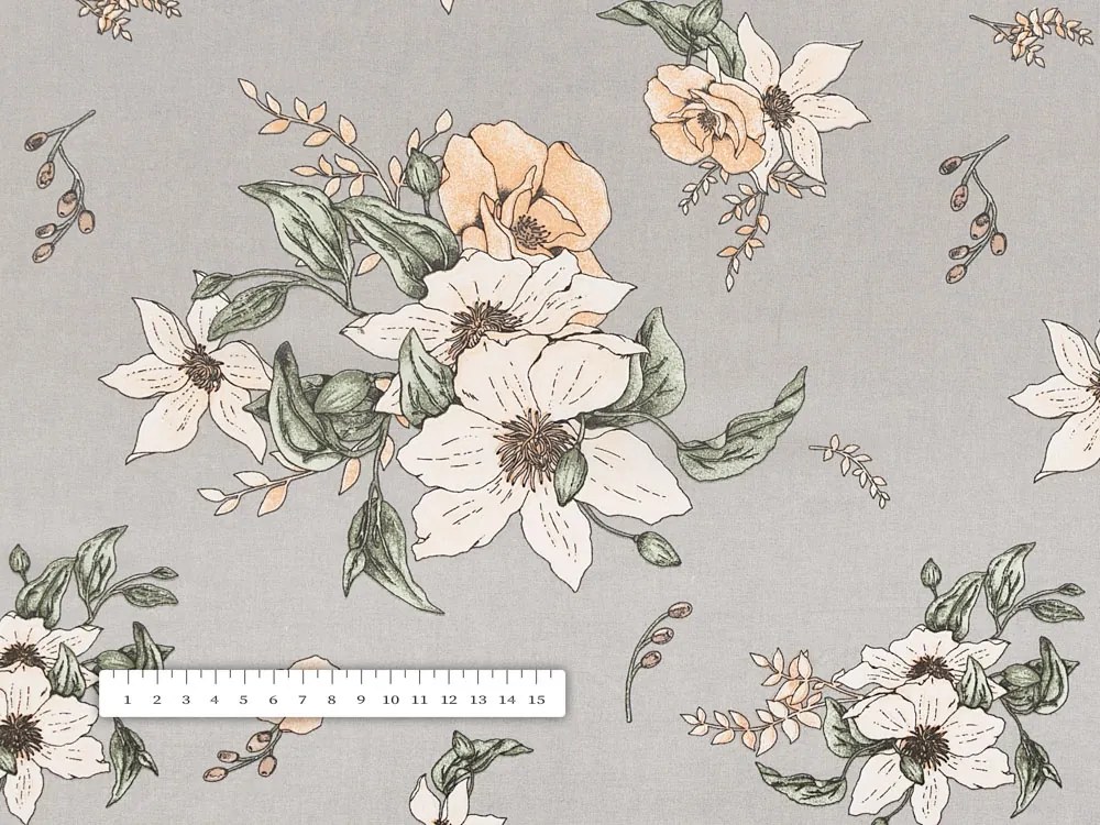 Biante Bavlnený záves Sandra SA-465 Oranžové kvety na sivom 150x220 cm