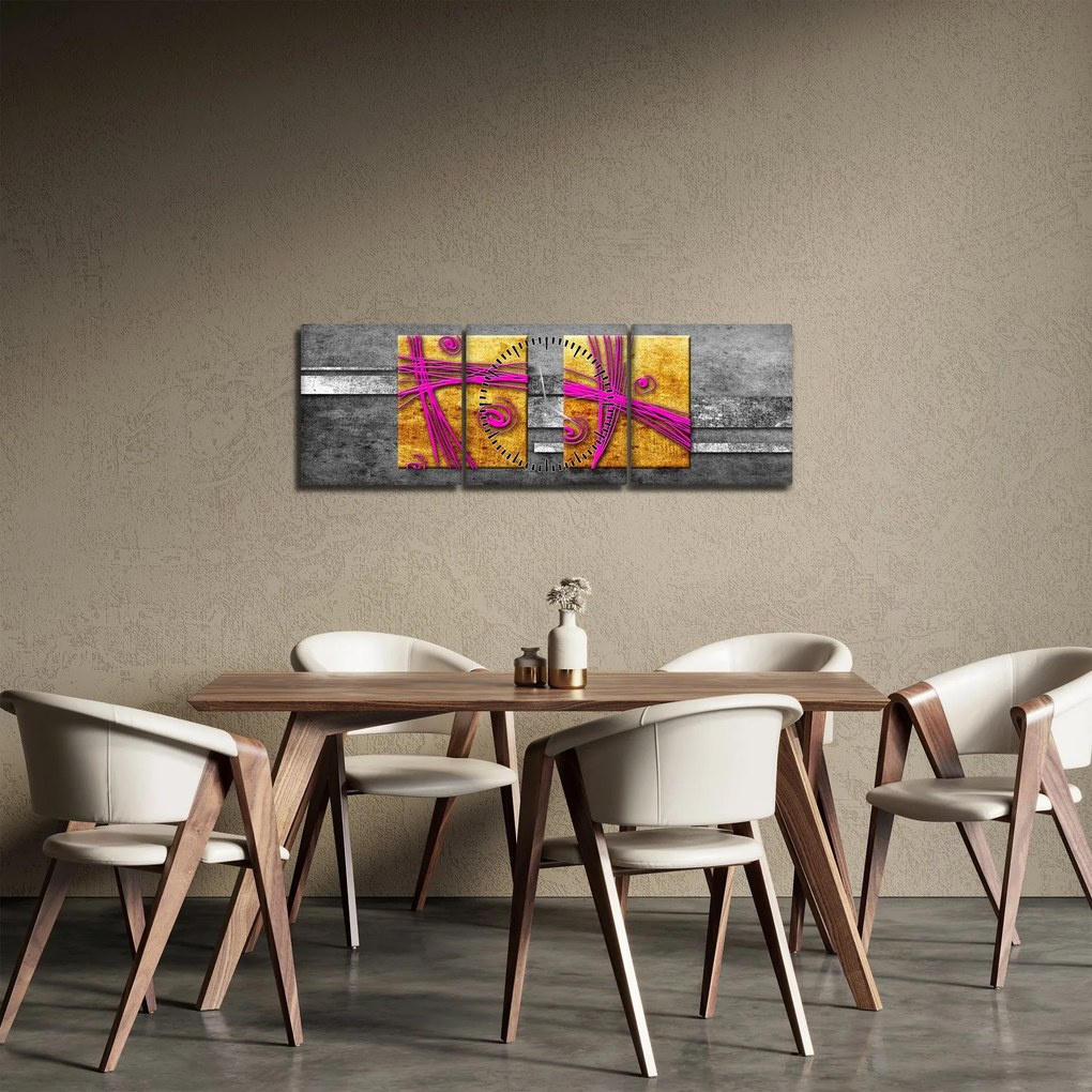 Obraz farebných štvorcov na čiernom pozadí (s hodinami) (90x30 cm)