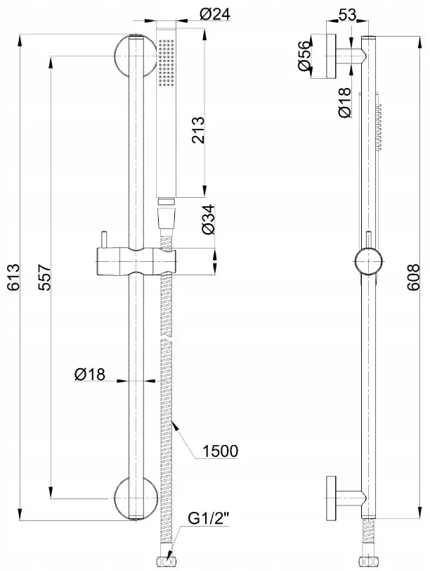 Invena Alonia, sprchový stĺp s ručnou sprchovou súpravou, 1-funkcia, čierna lesklá, INV-AU-70-Z04-V