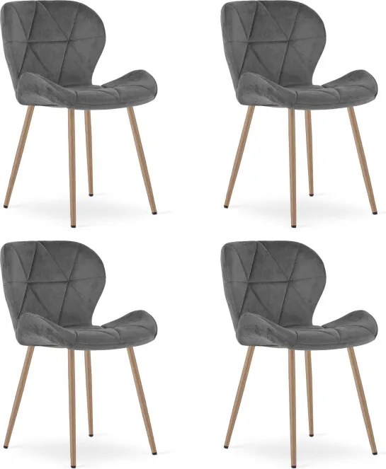 Set štyroch jedálenských stoličiek MANGO zamatové tmavosivé / hnedé nohy (4 ks)