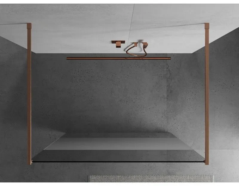 Mexen Kioto, sprchová zástena Walk-In 130 x 200 cm, 8mm číre sklo-námraza, medený matný profil, 800-130-002-65-35