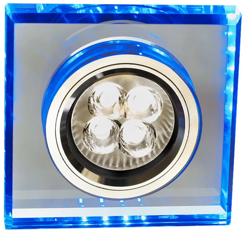 CLX Stropné LED podhľadové osvetlenie FALL, 1xGU10 50W + LED 3W, 9x9cm, hranaté, modré