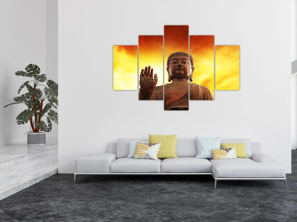 Obraz - Budha s červenožltým pozadím (150x105 cm)