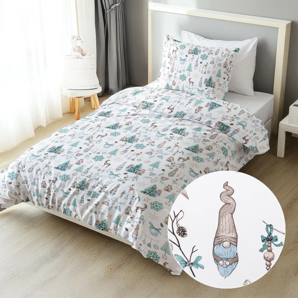 Biante Detské bavlnené posteľné obliečky Sandra SA-662 Modro-zeleno-hnedý vianočný vzor Predĺžené 140x220 a 70x90 cm