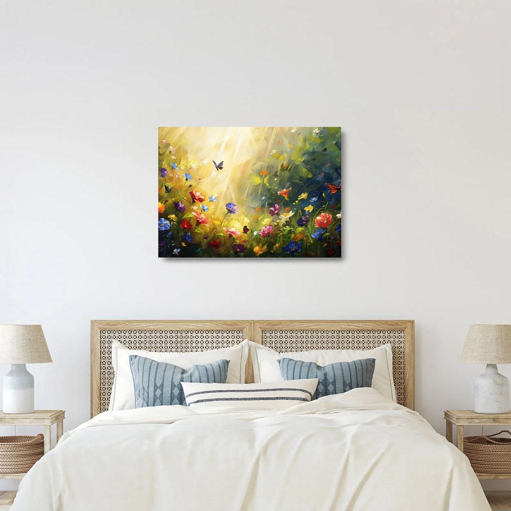Sklenený obraz - Jarná kvetinová lúka, maľba (70x50 cm)