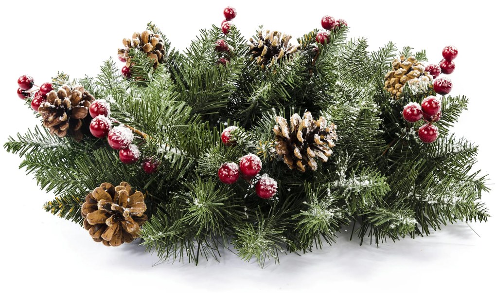 TRENDIE Vianočný veniec PREMIUM zasnežený so šiškou a jarabinou 40 cm