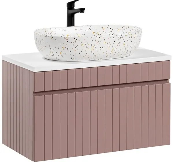 Koupelnová sestava Iconic 80 cm s umyvadlem, skříňkami a zrcadlem růžová/bílá