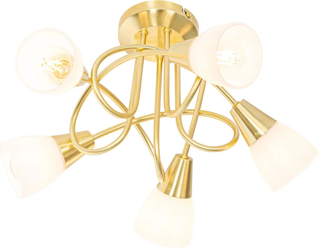 Klasické stropné svietidlo zlaté s opálovým sklom 5-svetlo - Inez