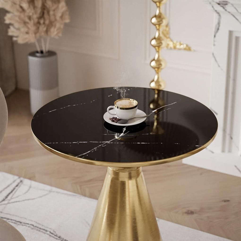 Dizajnový konferečný stolík STELLA čierny lesklý mramor + zlatá