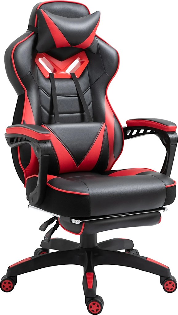 Vinsetto Ergonomická kancelárska stolička, herná stolička, otočná stolička s vysúvateľným podnožím, nastaviteľná opierka chrbta, pena+PU koža+kov, Čie