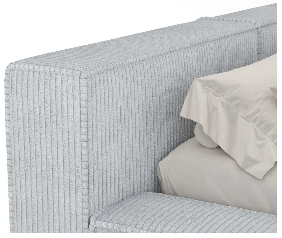 Svetlosivá čalúnená dvojlôžková posteľ s úložným priestorom s roštom 160x200 cm Voliera – Maison de Rêve