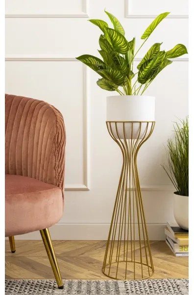 Kovový kvetináč LOFT 68x20 cm zlatá/biela