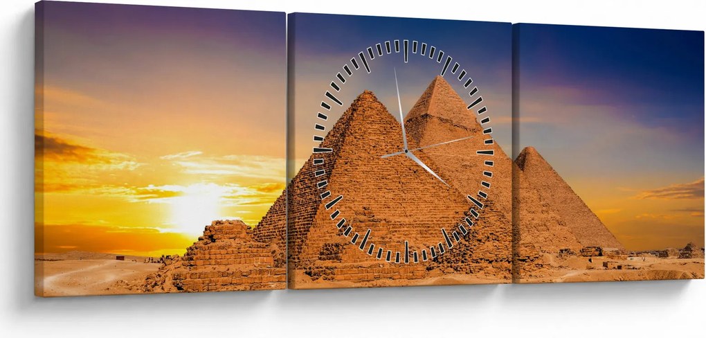 Obraz - Egyptské pyramídy (s hodinami) (90x30 cm)