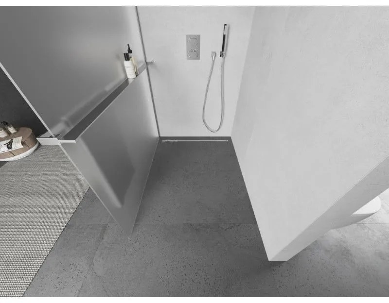 Mexen Kioto+ L, sprchová zástena Walk-In s poličkou a vešiakom 110 x 200 cm, 8mm sklo námraza, chrómový profil, 800-110-123-01-30