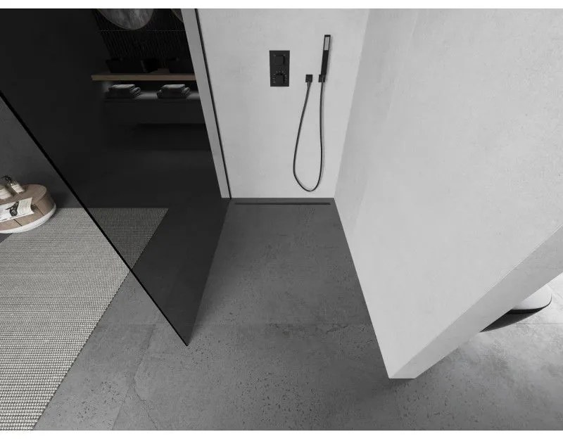 Mexen Kioto L, sprchová zástena Walk-In 100 x 200 cm, 8mm šedé sklo, čierny profil, 800-100-103-70-40