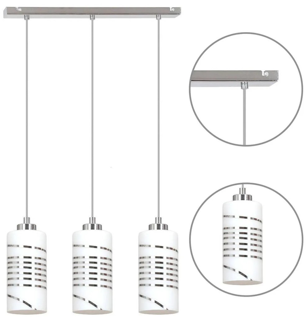 Závesné svietidlo Cobi, 3x biele sklenené tienidlo so vzorom, ch