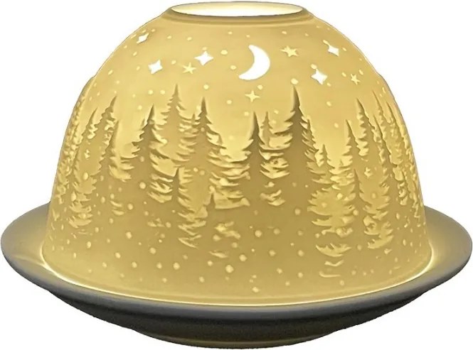 Biely porcelánový svietnik na čajovku nočná zimná krajina Paollo - Ø 12*8 cm