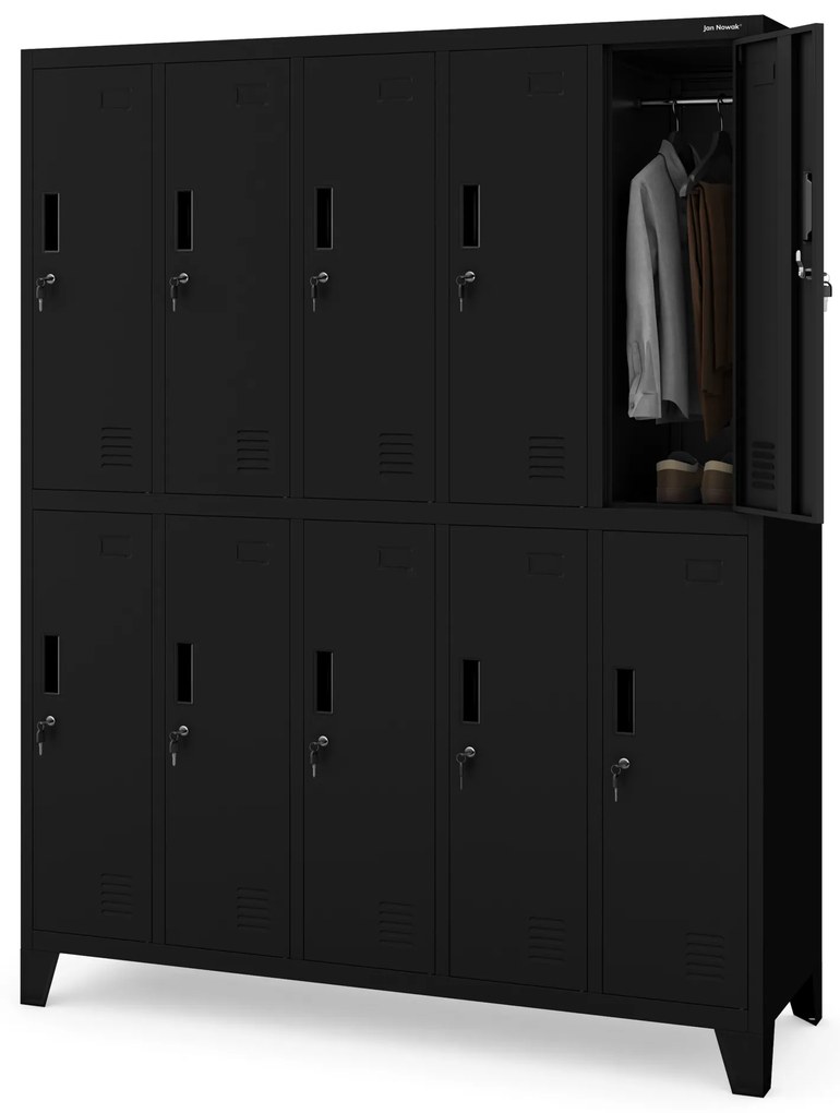Kovová BHP šatní skriňa s 10 dverami BARTEK 1360 x 1720 x 450 mm, čierna