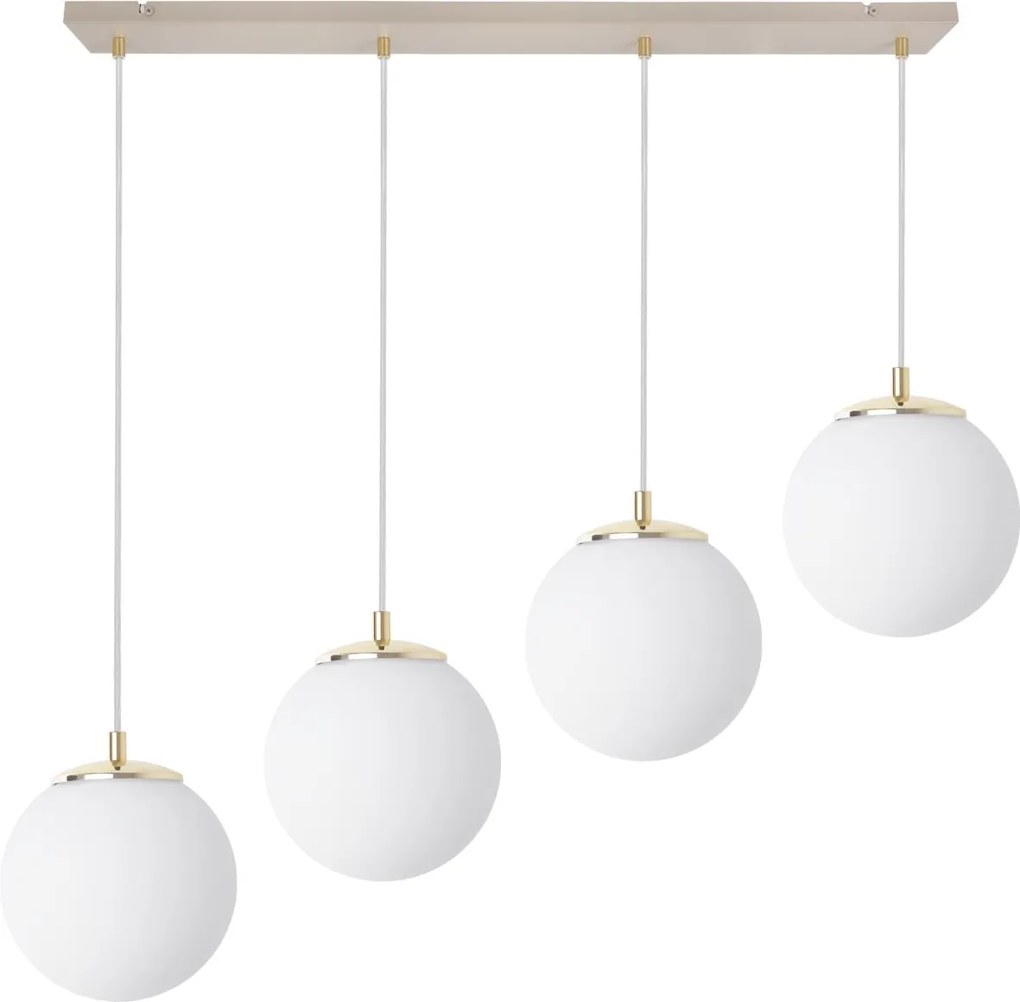 Závesné svietidlo Florence, 4x biele sklenené tienidlo, g/be
