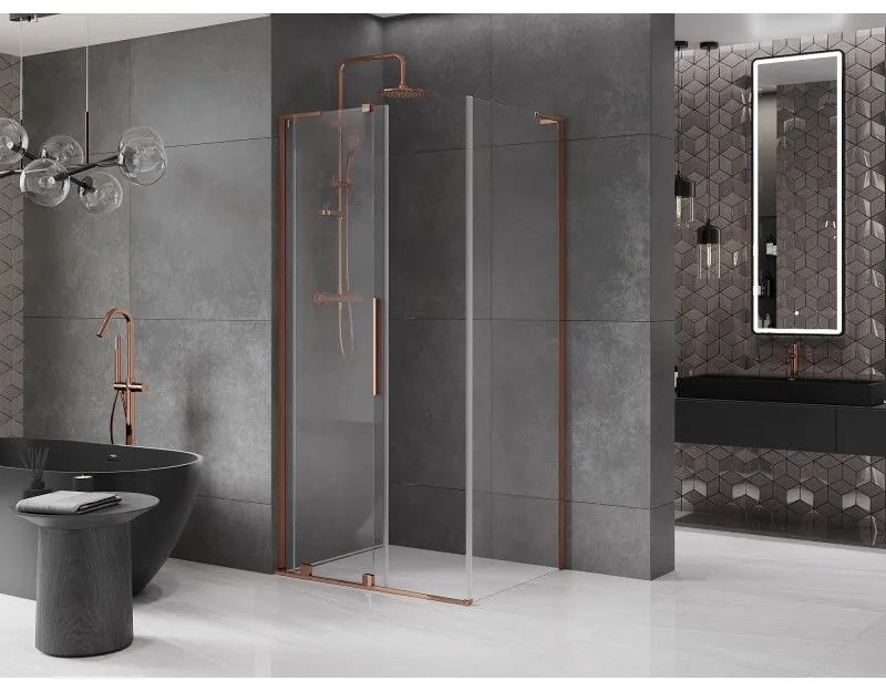 Mexen Velar L, sprchový kút s posuvnými dverami 120 x 80 cm, 8mm číre sklo, ružové zlato, 871-120-080-03-60