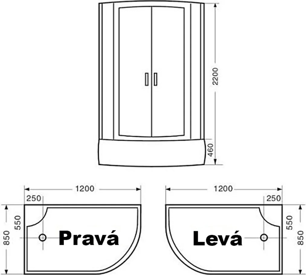 BPS-koupelny Hydromasážny box HYD-Victor 120 P, 120x85 pravý bez sauny