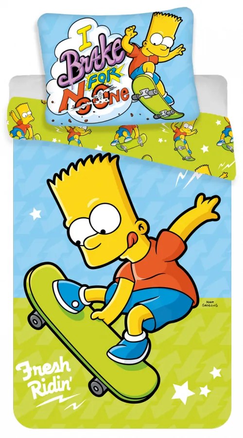 Jerry Fabrics Detské bavlnené obliečky – Bart skate 03 140x200/70x90cm