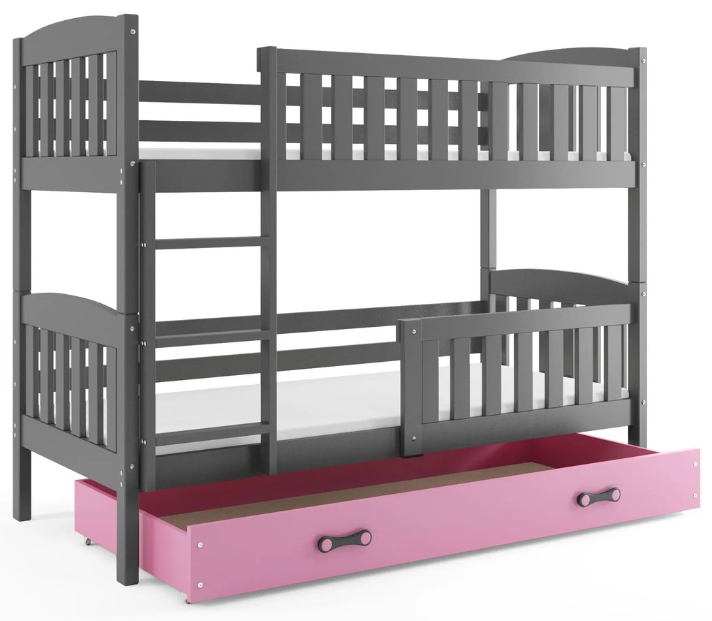 Interbeds Poschodová posteľ Kubus grafit so šuplíkom190cm x 90cm - ružová