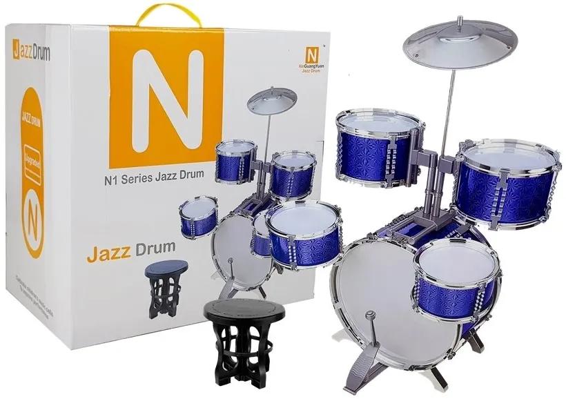 LEAN TOYS Lesklé bubny s činelmi a stoličkou - modré