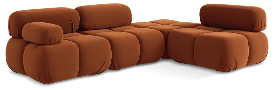 Oranžová zamatová modulárna rohová pohovka (pravý roh) Lokua – Makamii