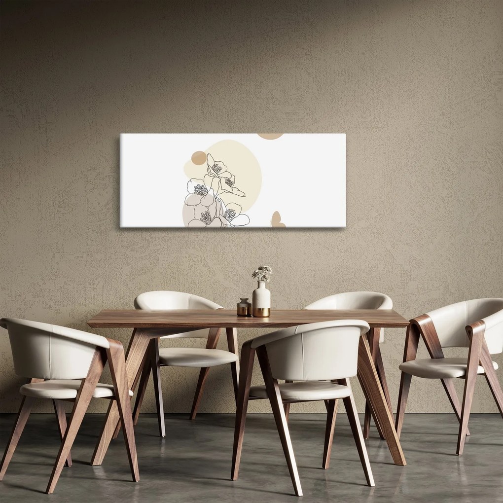 Obraz - Béžové kvety s motýľom N⁰4 (120x50 cm)