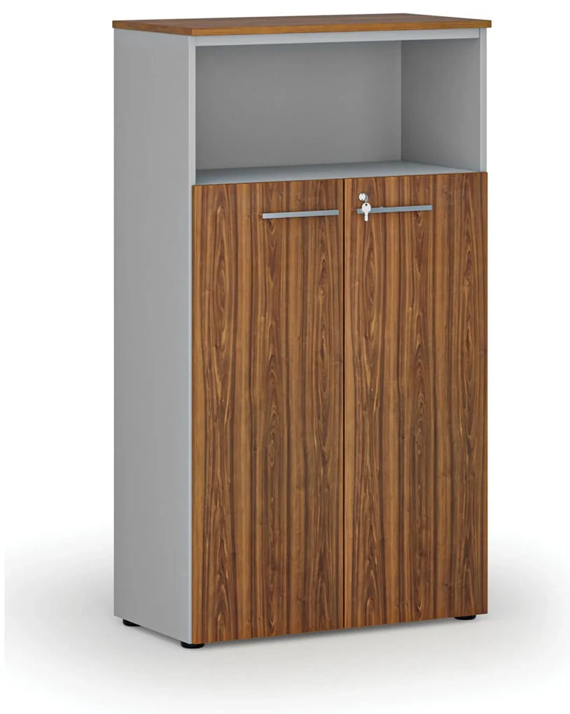 Kombinovaná kancelárska skriňa PRIMO GRAY, dvere na 3 poschodia, 800 x 420 x 1434 mm, sivá/orech