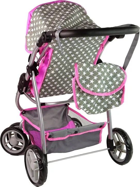 Alice Detský kočík pre bábiky 2 v 1 taška na nosenie ružové hviezdy