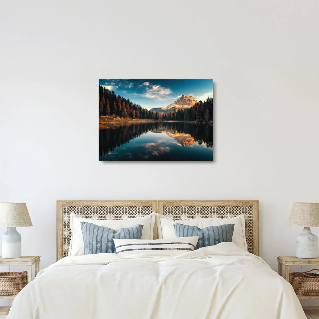 Sklenený obraz - Alpy, Taliansko, Dolomity, Lago Antorno (70x50 cm)