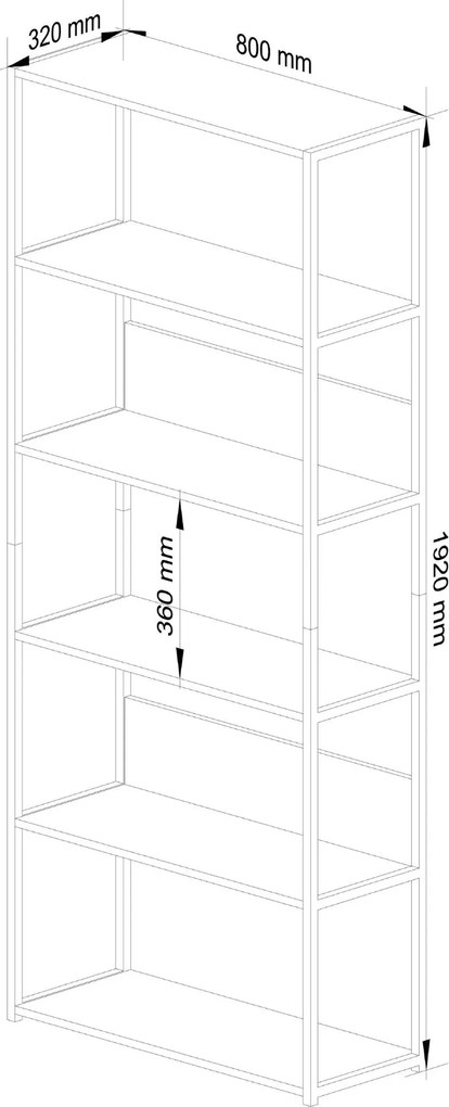 Knižnica Loft s kovovým rámom 80 cm biela/dub sonoma