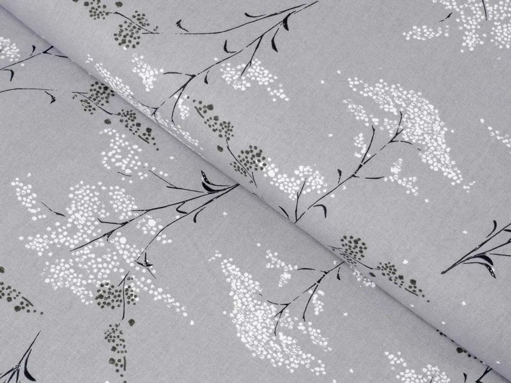 Biante Bavlnené posteľné obliečky Sandra SA-087 Biele lúčne kvety na sivom Jednolôžko 140x200 a 70x90 cm