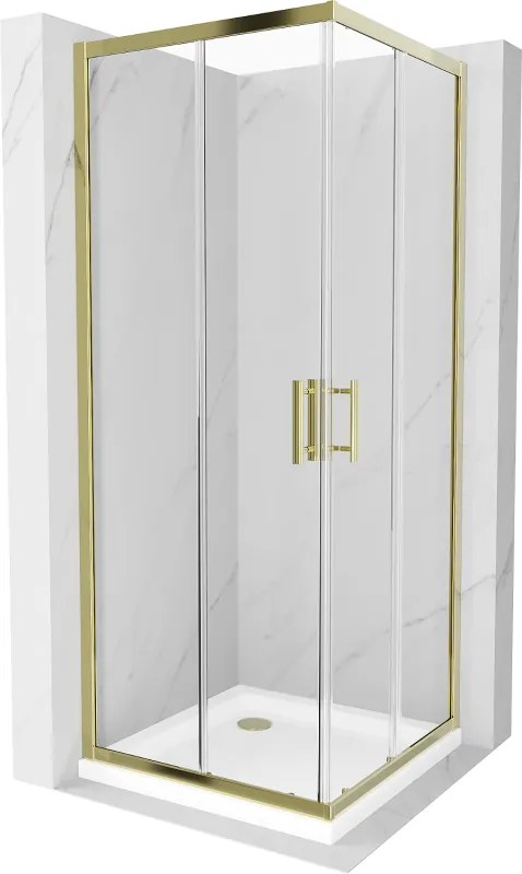 Mexen Rio štvorcový sprchový kút 80 x 80 cm, transparentný, zlatý + vanička Flat, biela - 860-080-080-50-00-4010G