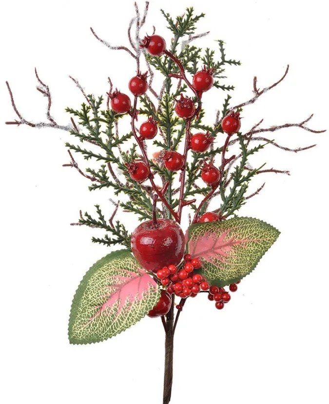 Dekorácia zápich vianočná vetvička so šípkami a jabĺčkom - 16*6*37 cm